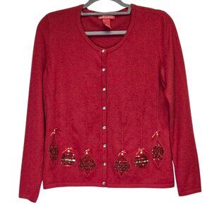 Merry & Bright Angora Wool Red Holiday Christmas Sequin Sparkle Cardigan Sweater